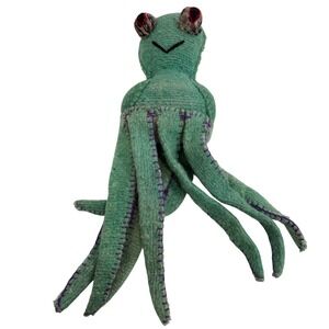Handmade Green Octopus Plush Stuffed‎ Animal Toy Purple Stitching Knit Eyes